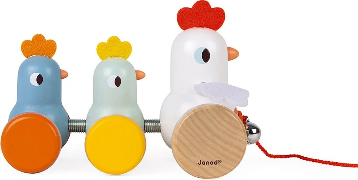 Janod Houten Trekfiguur Kip en Kuikens - 3-delig