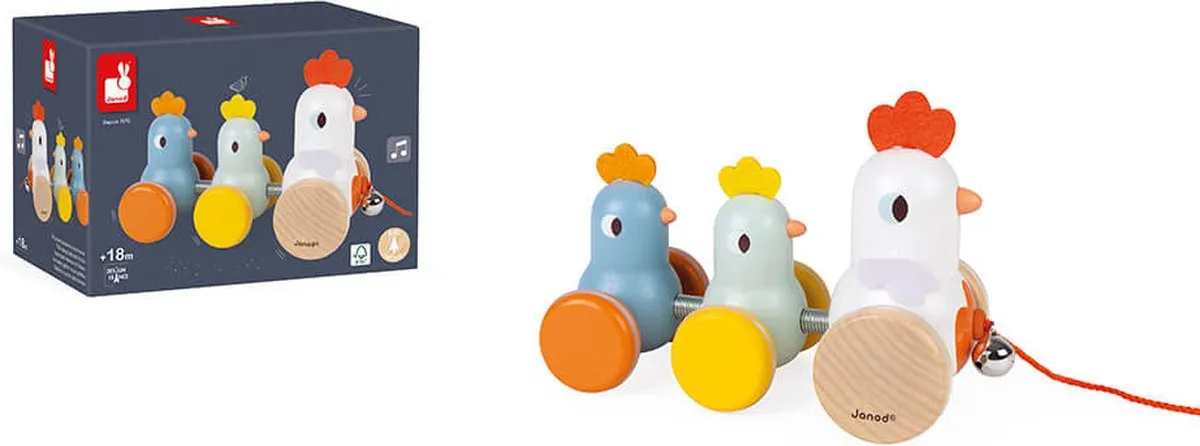 Janod Houten Trekfiguur Kip en Kuikens