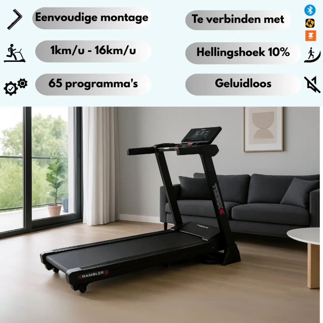 Toorx Fitness RAMBLER-B Loopband - 64 Programma's - 16 km/h - Zwart