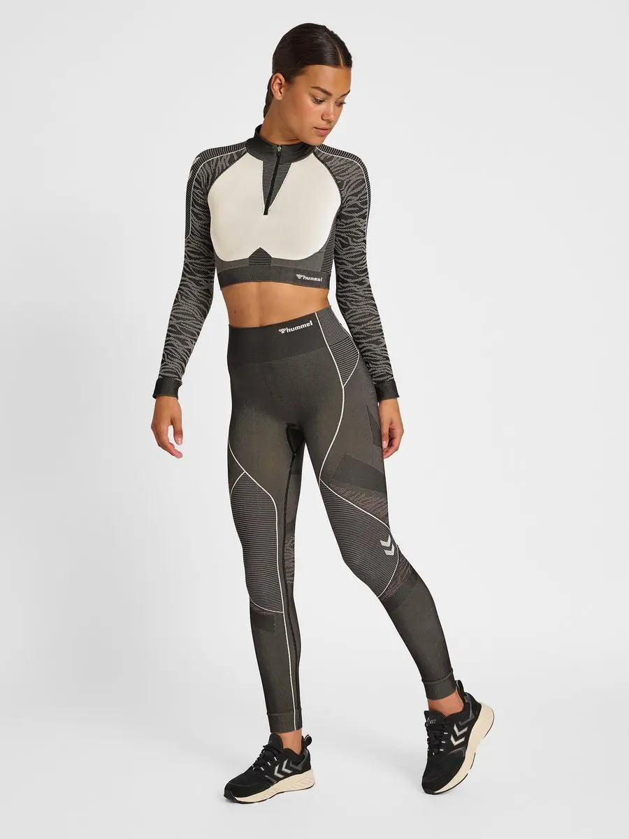 Hummel Mila Seamless Crop Half Zip Dames Shirt - L - Zwart - afbeelding 6 van 6