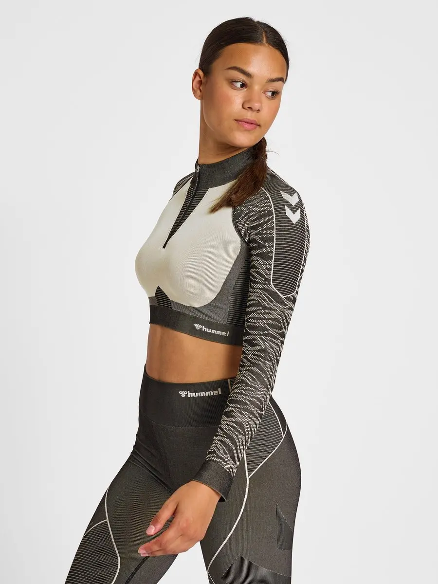 Hummel Mila Seamless Crop Half Zip Dames Shirt - L - Zwart