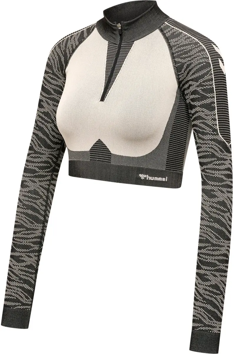 Hummel Mila Seamless Crop Half Zip Dames Shirt - L - Zwart