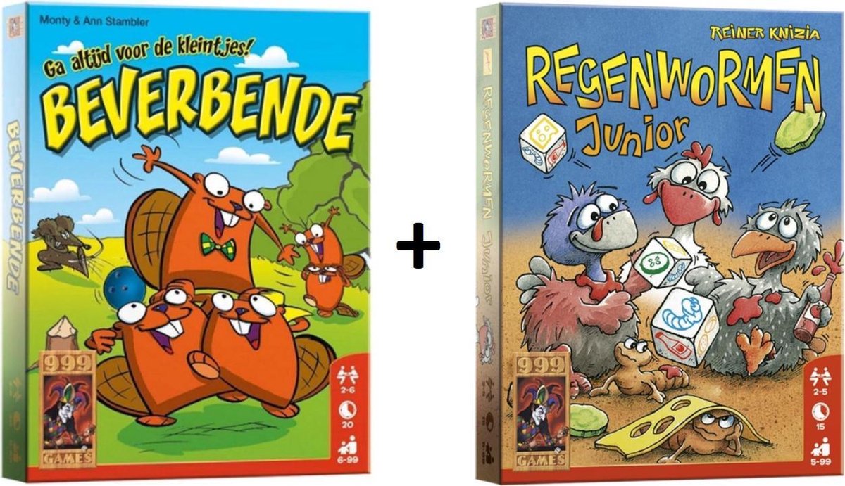Beverbende kaartspel + Regenwormen junior dobbelspel spel - party game spelletjes gezelschapspellen kinderen - gezelschapspelen familie - cadeautjes meisjes jongens kaartspellen dobbelspellen spel verjaardag cadeau meisje jongen kind 6 7 8 9 10 jaar