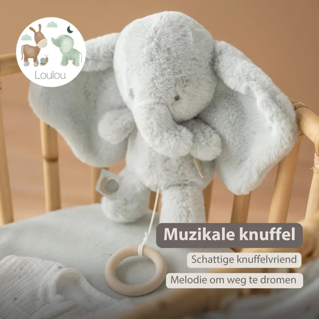 Nattou LouLou Muziekknuffel Olifant 30cm - Lindegroen