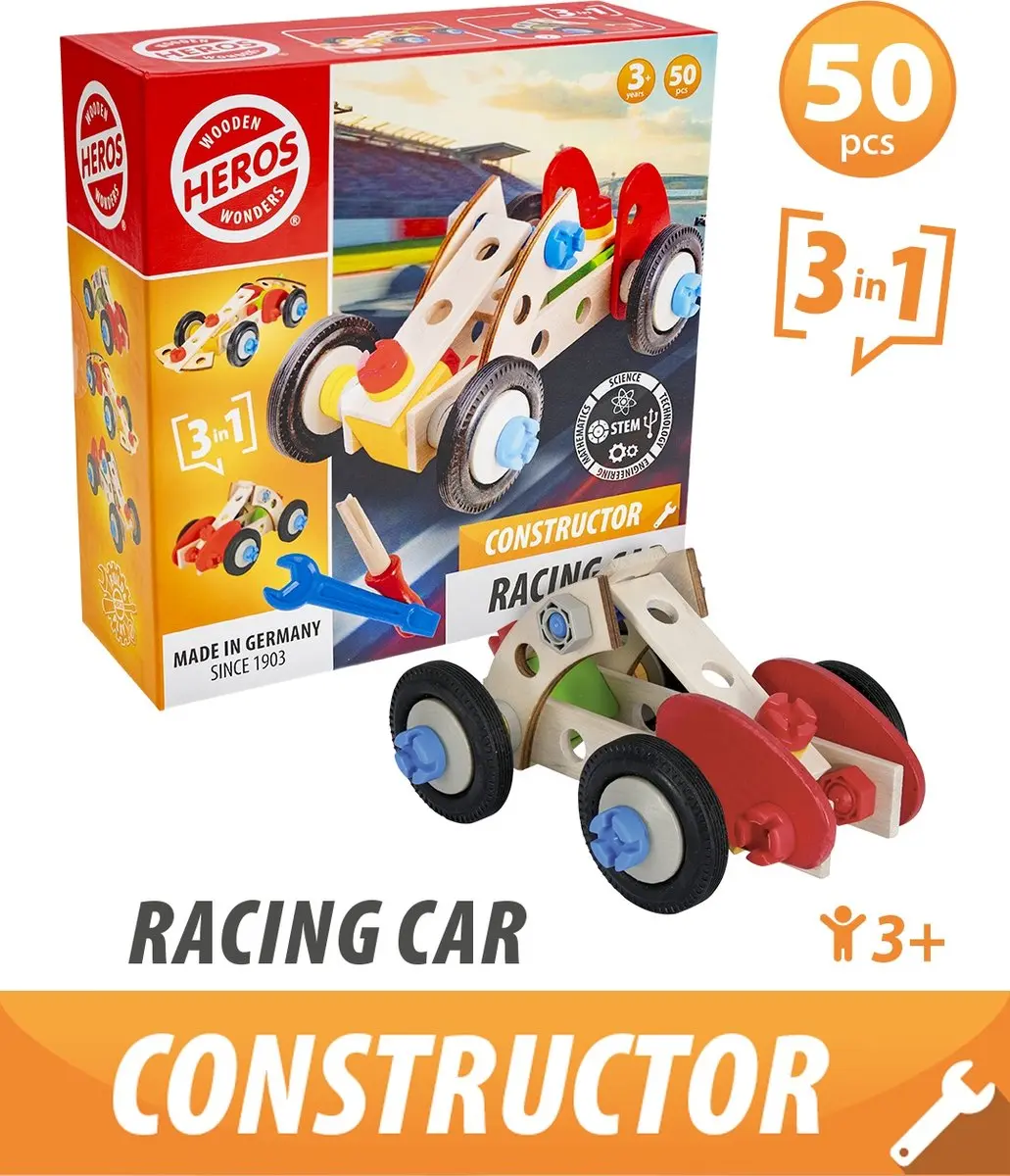 Heros Constructor Raceauto 3-in-1 - 50 Stuks - afbeelding 4 van 6