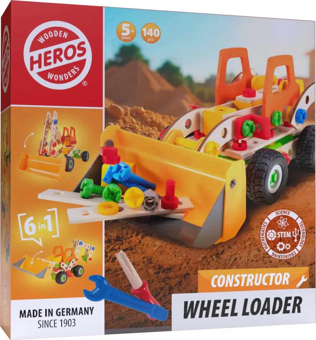 Heros Constructor Wiellader 6-in-1 Bouwset 140 Stuks