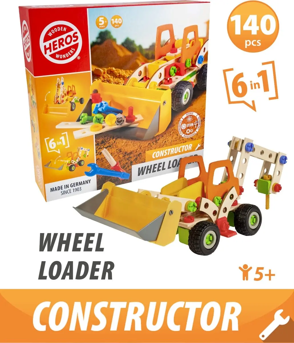 Heros Constructor Wiellader 6-in-1 Bouwset 140 Stuks