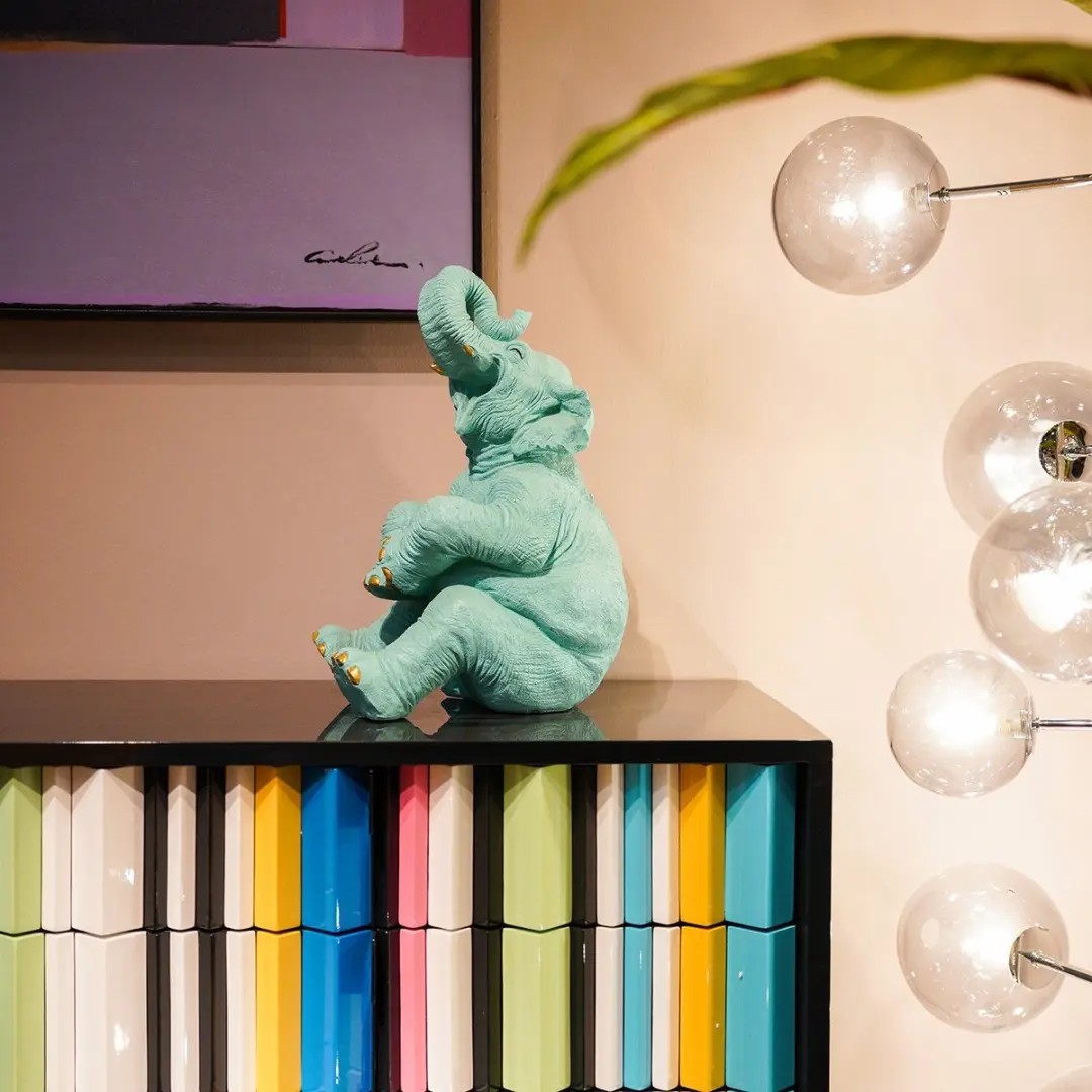 Kare Spaarpot Happy Elephant - Goud/Turquoise
