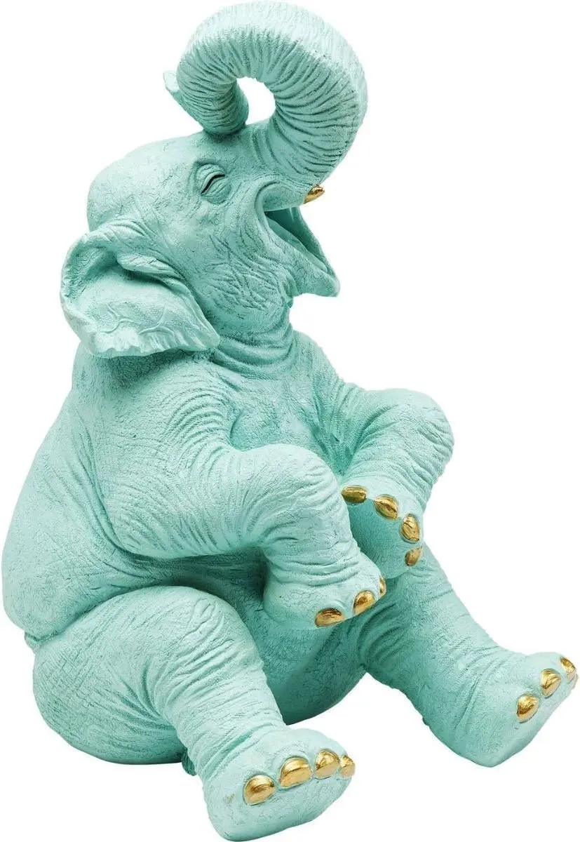 Kare Spaarpot Happy Elephant - Goud/Turquoise