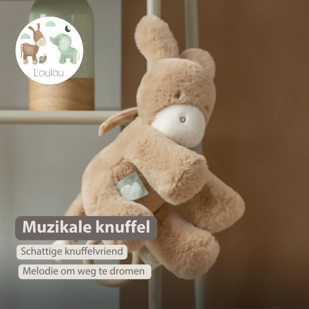 Nattou LouLou Muziekknuffel Ezel - 30 cm - Licht Karamel