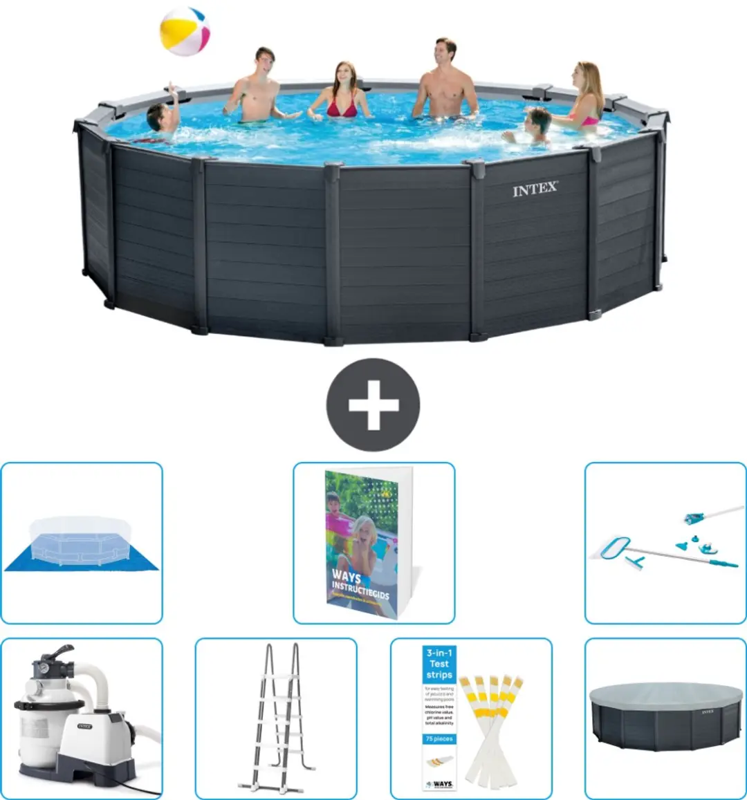 Intex 26384GS-Grijs Rond Zwembad 478x124cm