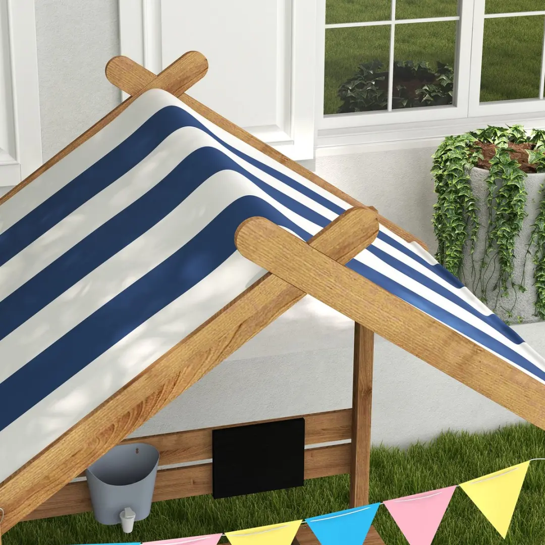 ECTEATOY Houten Zandbak met Zonnedak Speelhuisje 124x116x146cm - Bruin