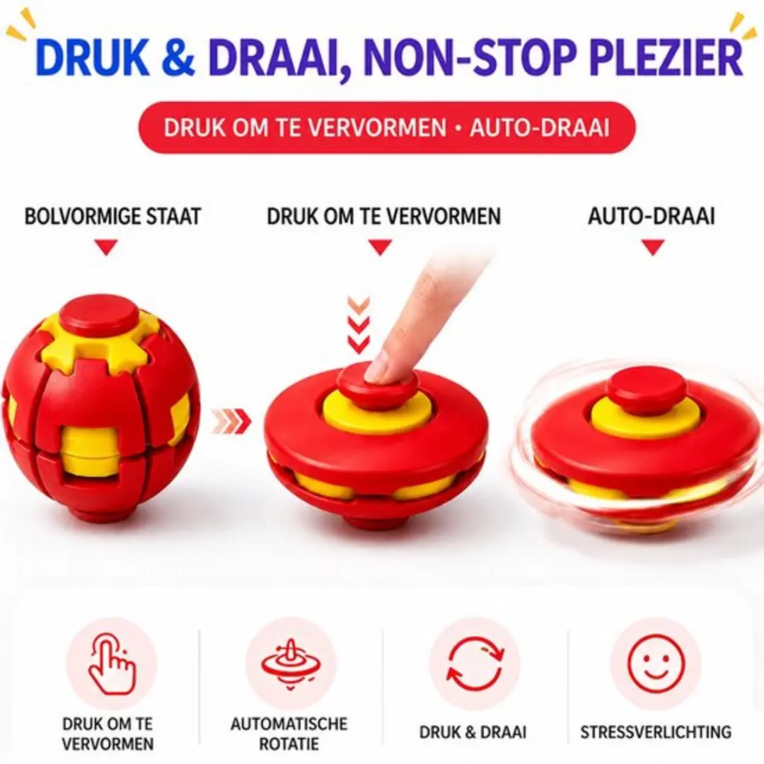 ECTEATOY Stressbal 3D-geprinte Fidget Spinner Ball - Oranje - afbeelding 4 van 6