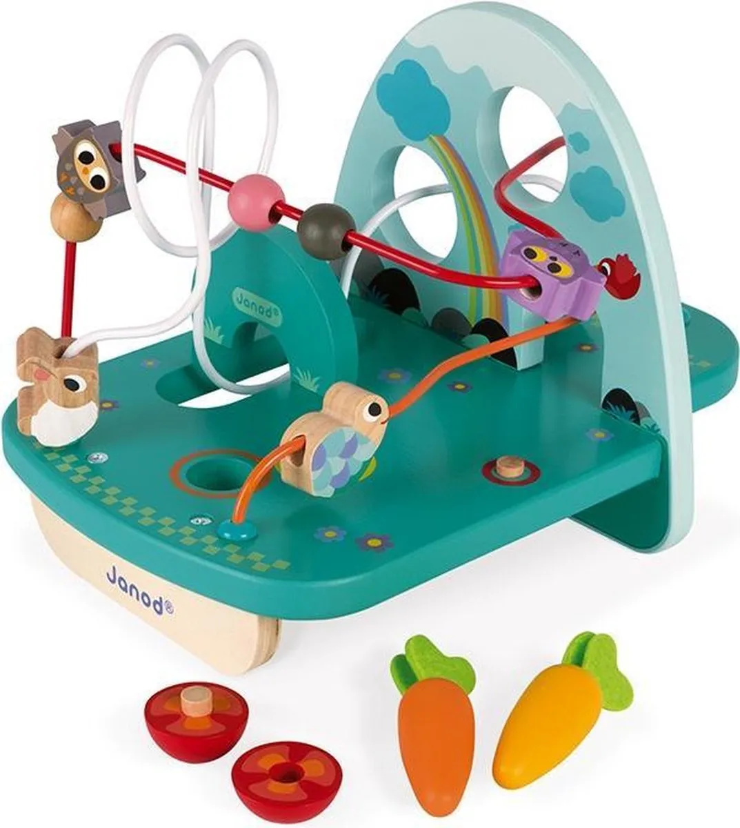 Janod Looping Konijn & Co Speelgoed - 3-in-1 Lussen Stapelen