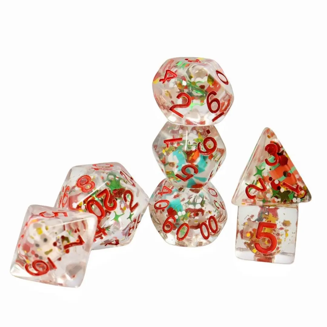 Lapi Toys D&D Polydice Set 7 Stuks - Kerst - Transparant/Rood/Groen