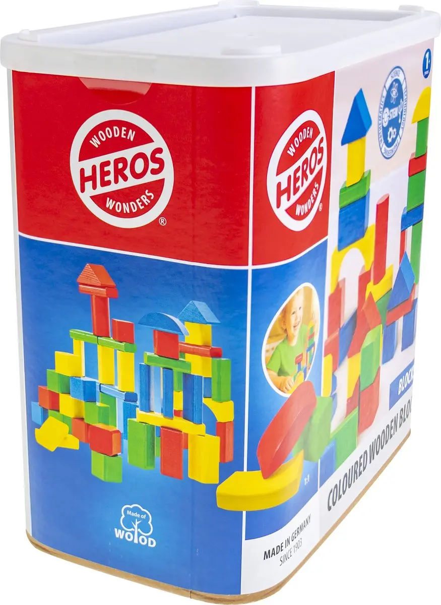 Heros Houten Bouwblokken 100 Stuks - FSC Gekleurd - Vanaf 1 Jaar - afbeelding 6 van 6