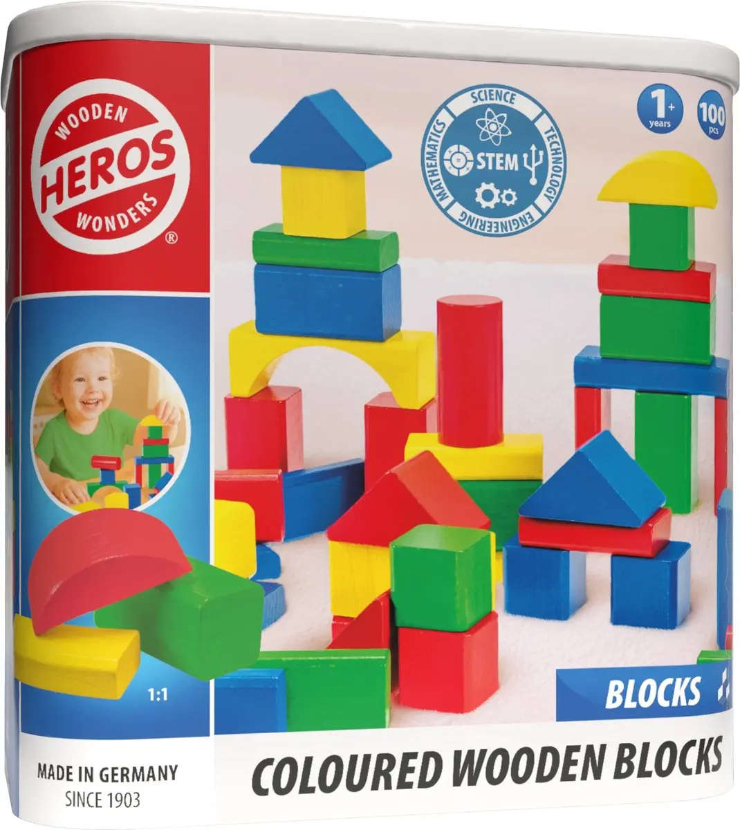 Heros Houten Bouwblokken 100 Stuks - FSC Gekleurd - Vanaf 1 Jaar