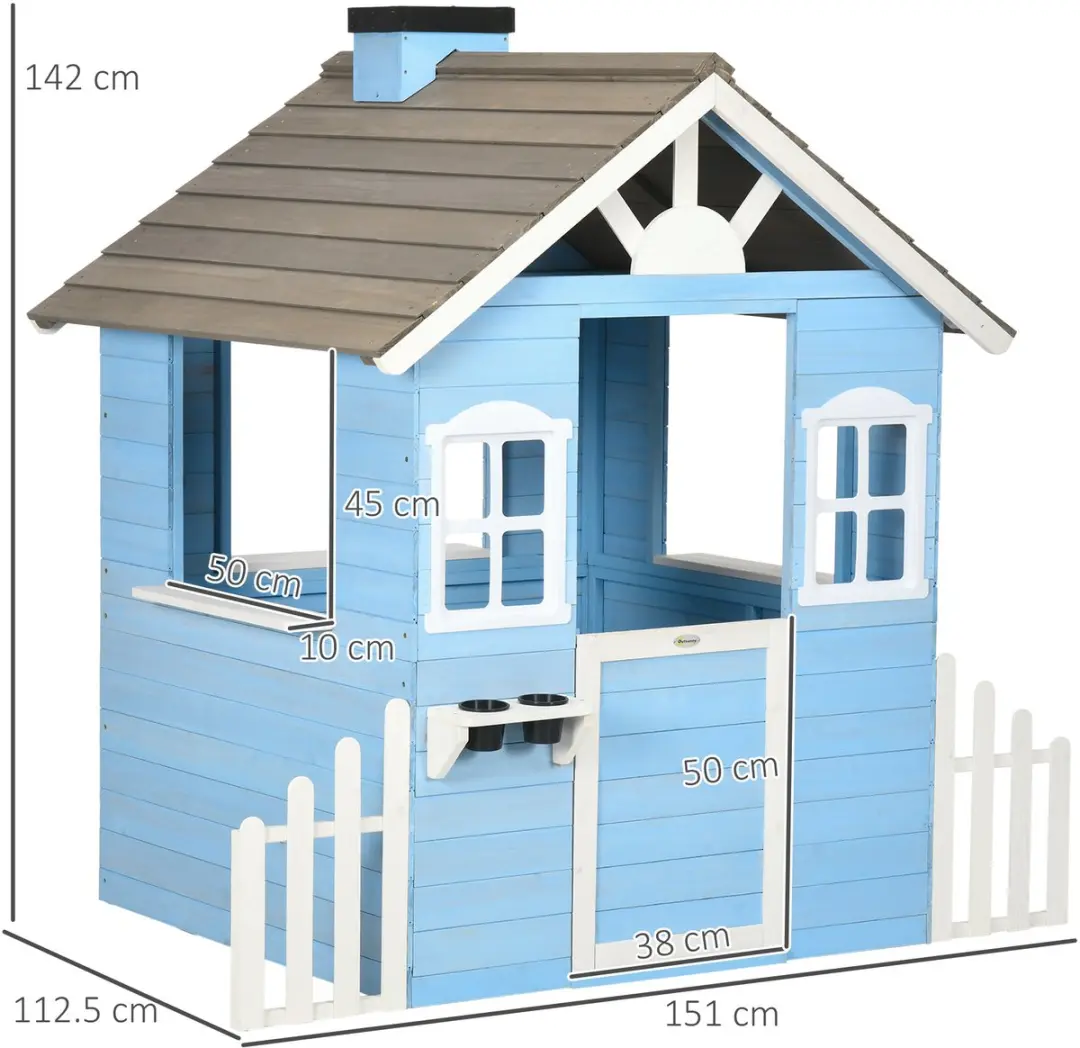 ECTEATOY Houten Speelhuisje Buiten Blauw 151x112x142cm