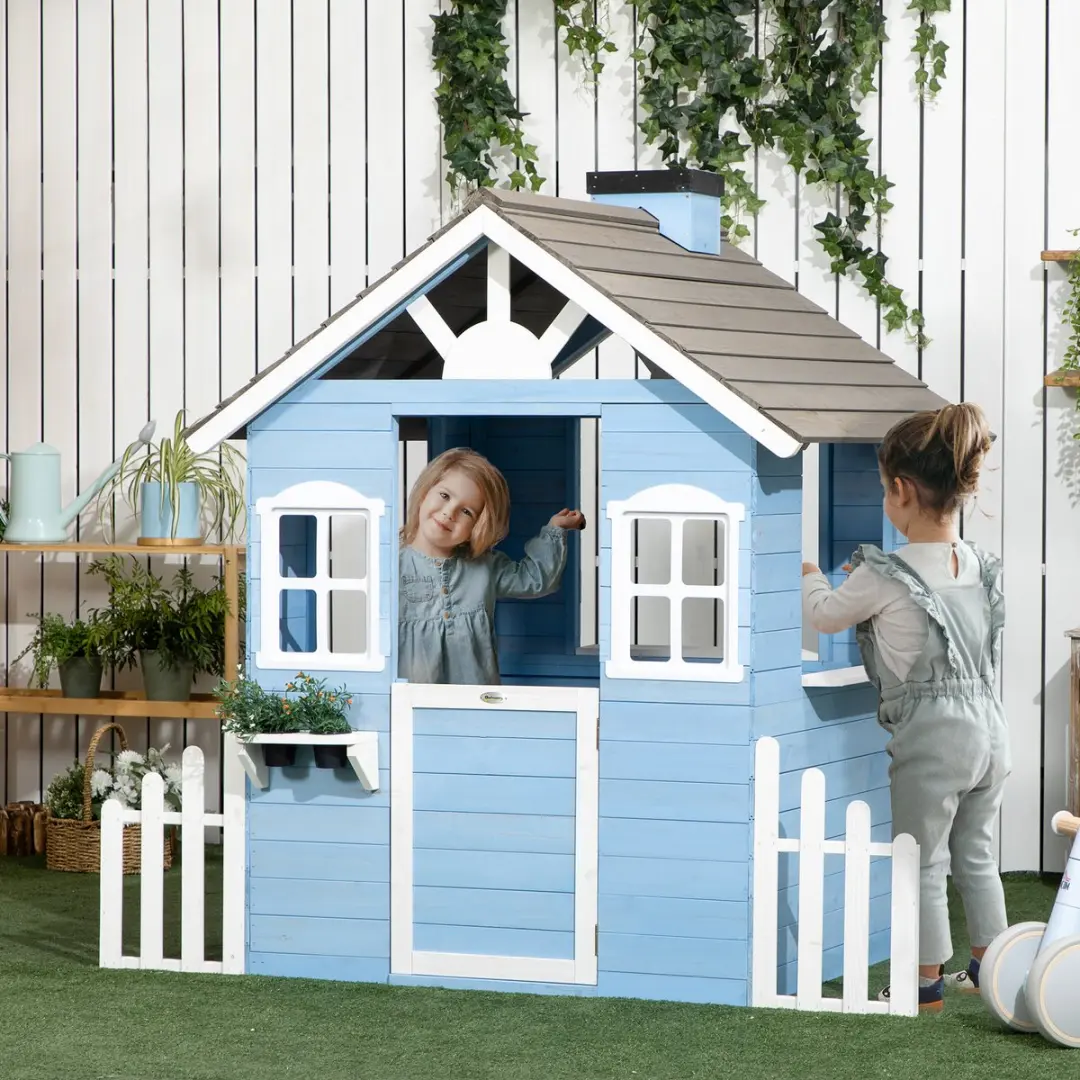 ECTEATOY Houten Speelhuisje Buiten Blauw 151x112x142cm