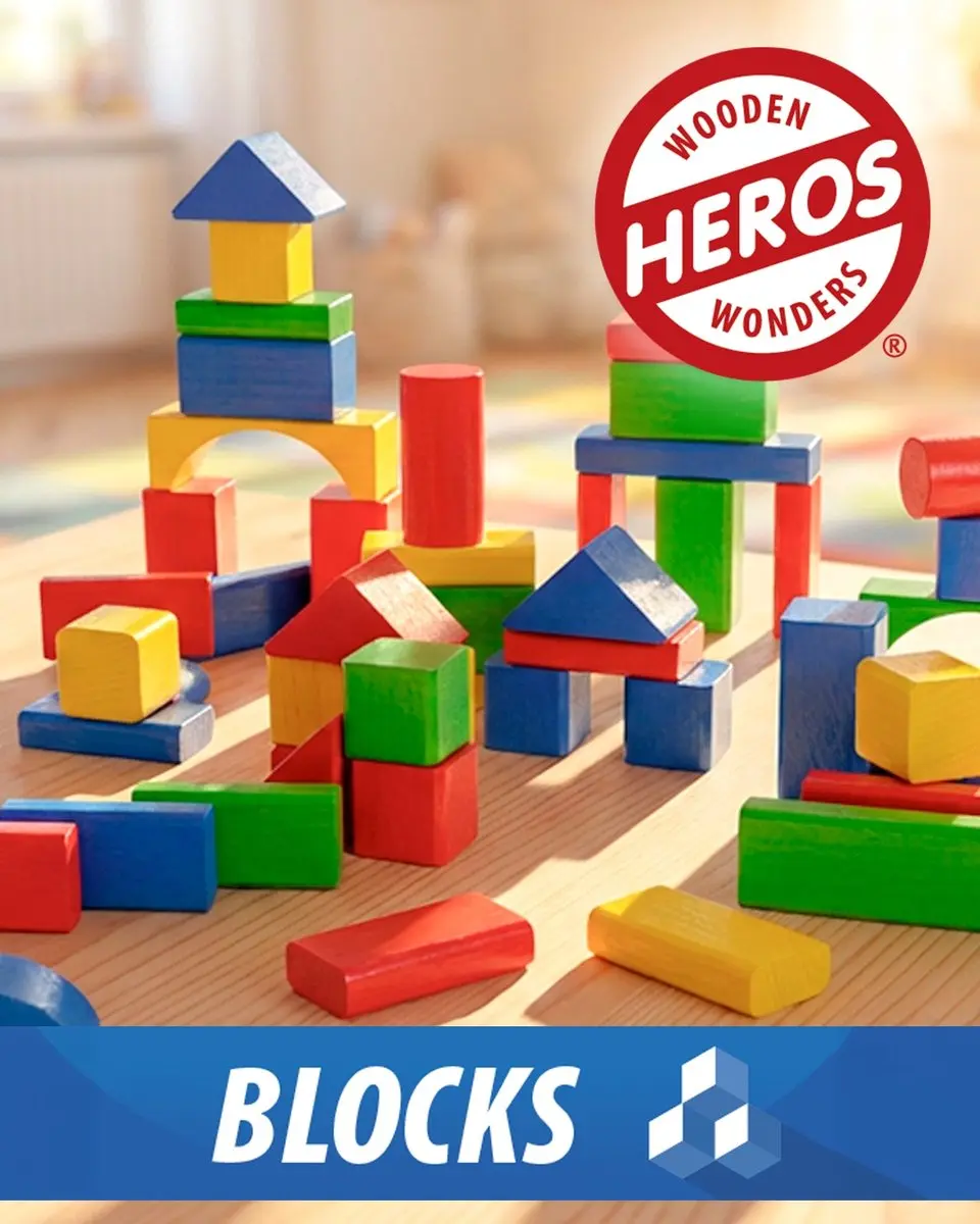Heros Houten Bouwblokken Naturel & Gekleurd 60 Stuks - FSC - Vanaf 1 Jaar