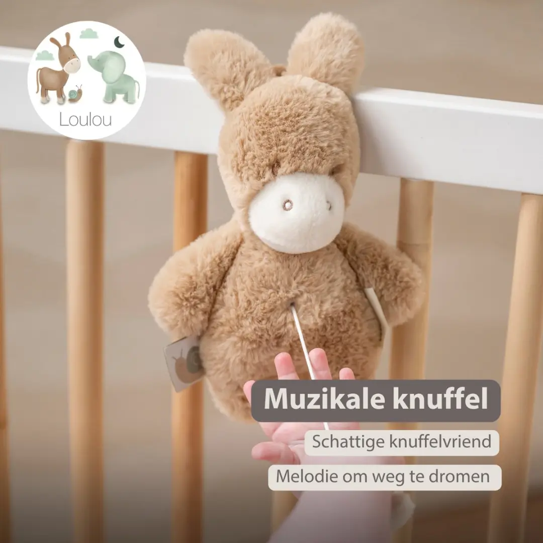 Nattou LouLou Muziekknuffel Ezel - 20cm - Licht Karamel - afbeelding 6 van 6