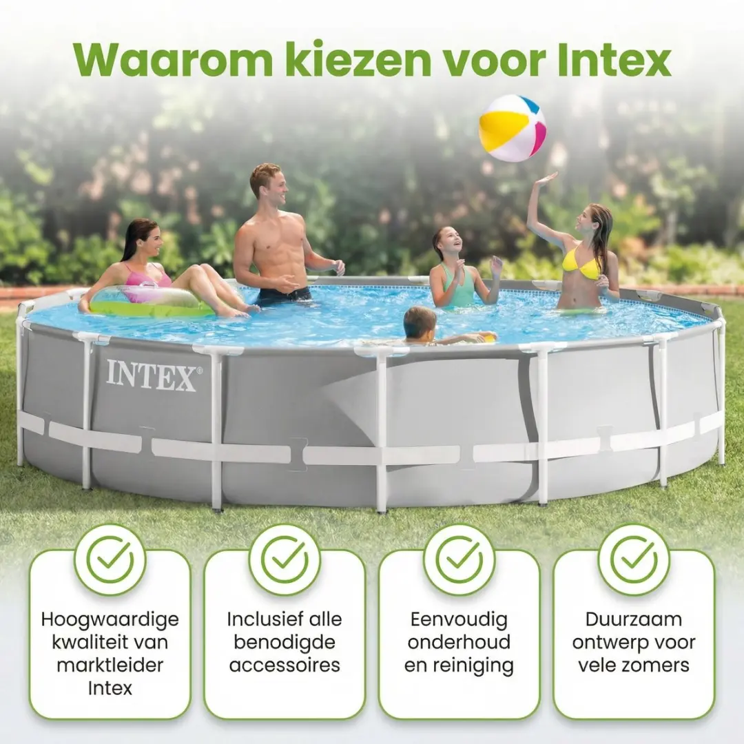Intex Rond Prism Frame Zwembad 457x107cm - Grijs - 8-delig