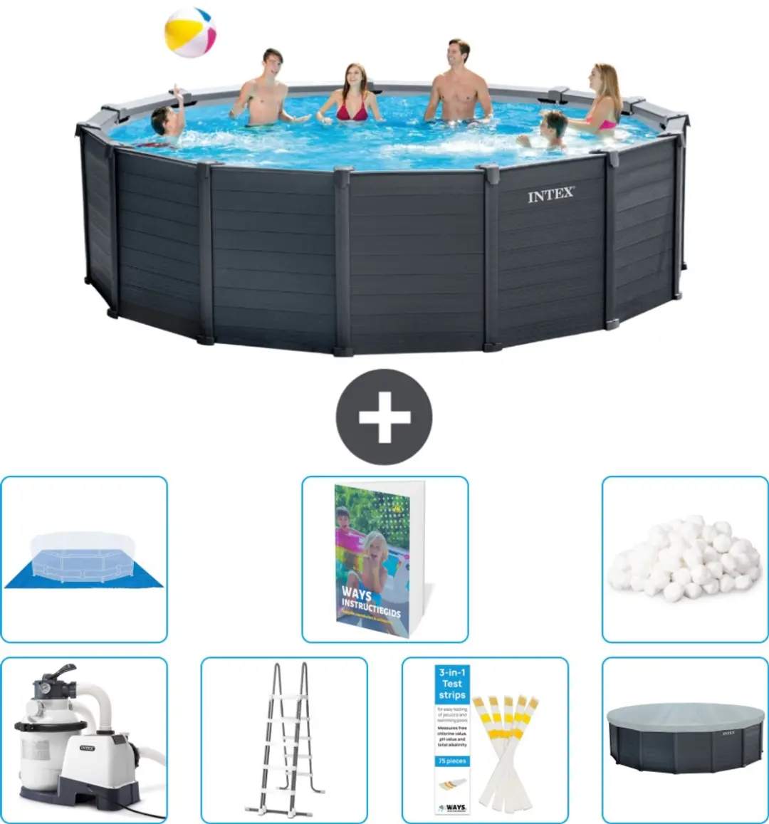 Intex 26384GS-Grijs Rond Zwembad 478x124cm