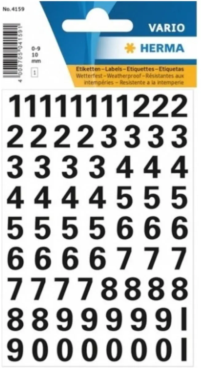 Herma Stickervel Cijfers 0-9 - 2 Vellen - Diep zwart - 10mm - Watervast