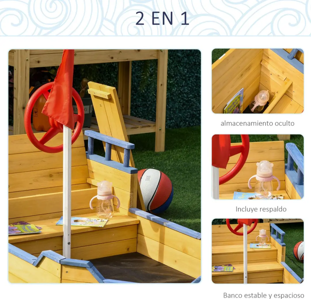 ECTEATOY Houten Piratenschip Zandbak 158x78cm