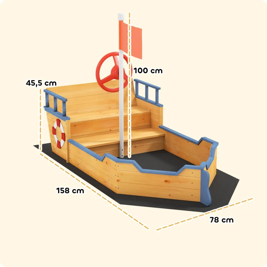 ECTEATOY Houten Piratenschip Zandbak 158x78cm