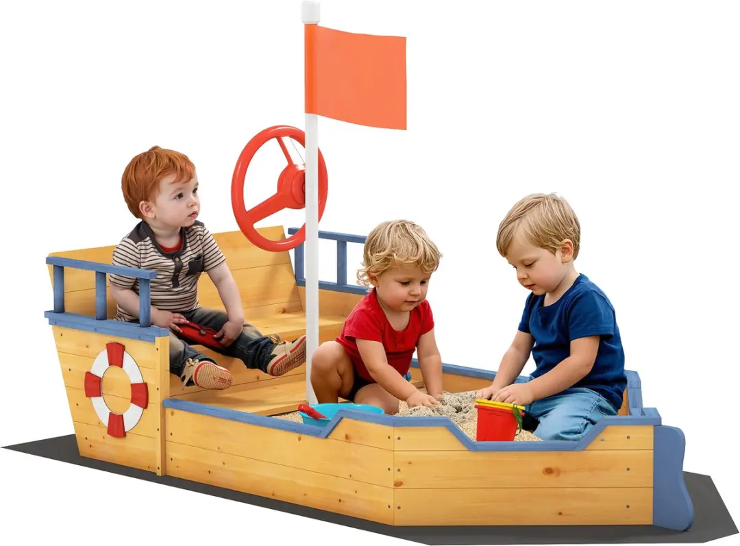 ECTEATOY Houten Piratenschip Zandbak 158x78cm