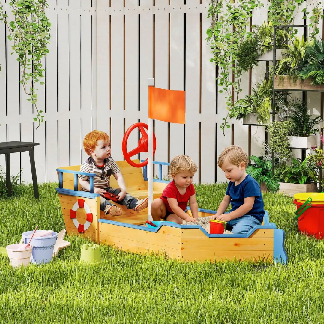 ECTEATOY Houten Piratenschip Zandbak 158x78cm
