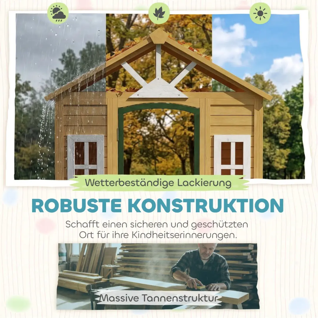 ECTEATOY Houten Speelhuisje Buiten Bruin - 134,5x97x150cm - afbeelding 2 van 6