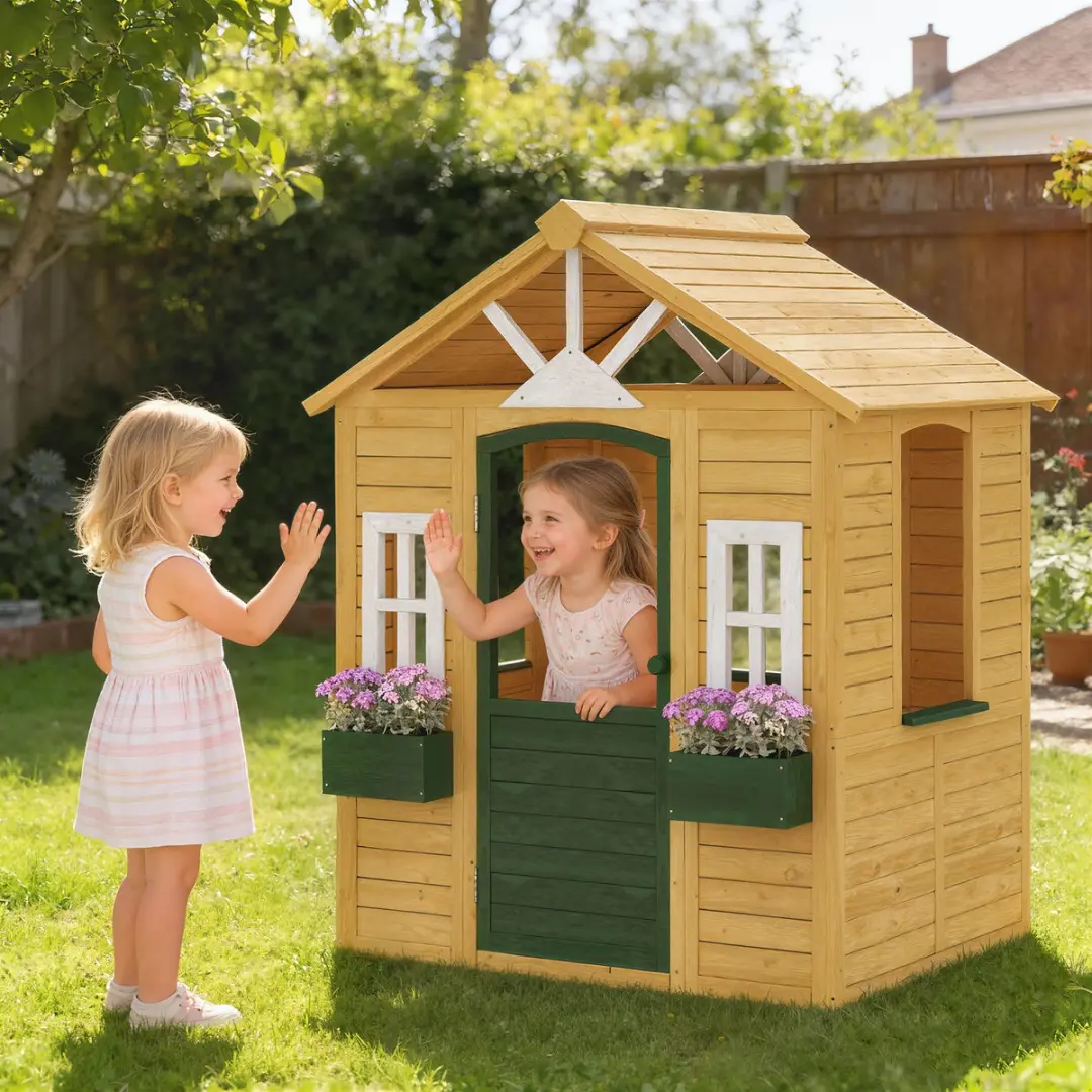 ECTEATOY Houten Speelhuisje Buiten Bruin - 134,5x97x150cm - afbeelding 5 van 6
