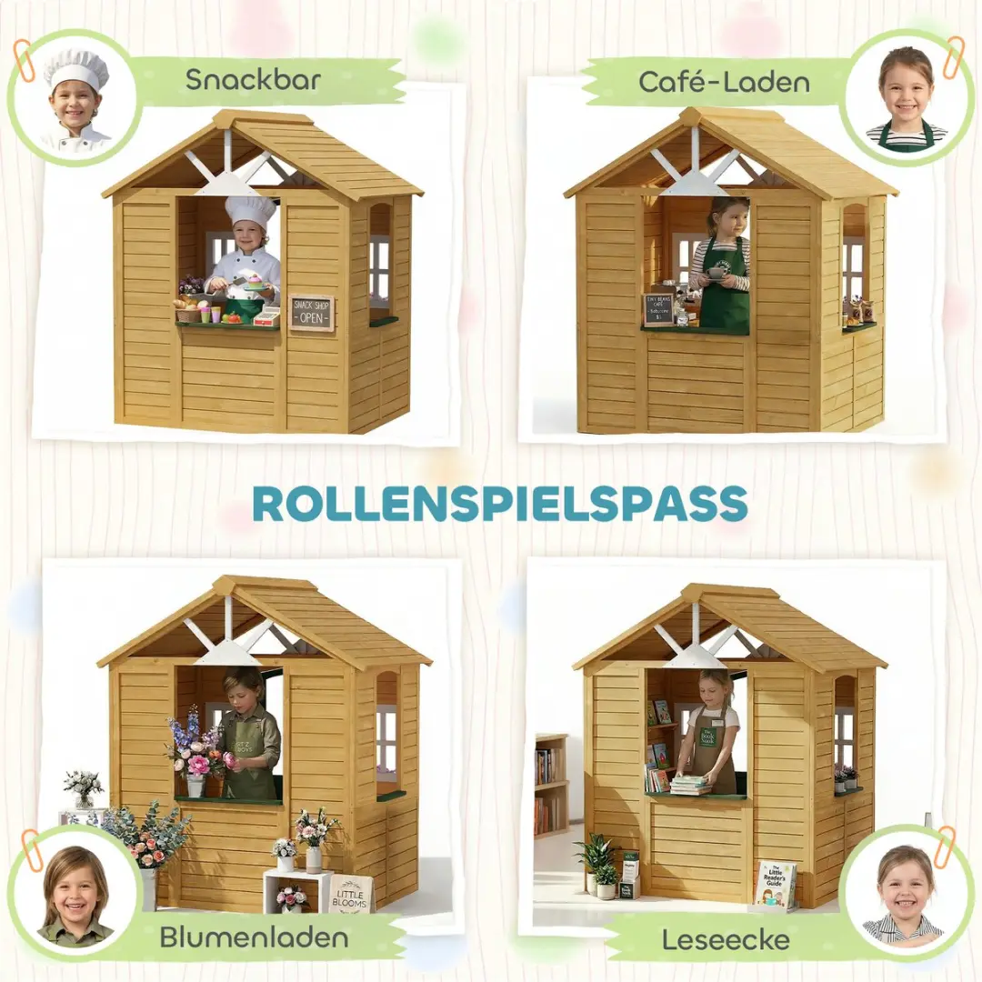 ECTEATOY Houten Speelhuisje Buiten Bruin - 134,5x97x150cm - afbeelding 3 van 6