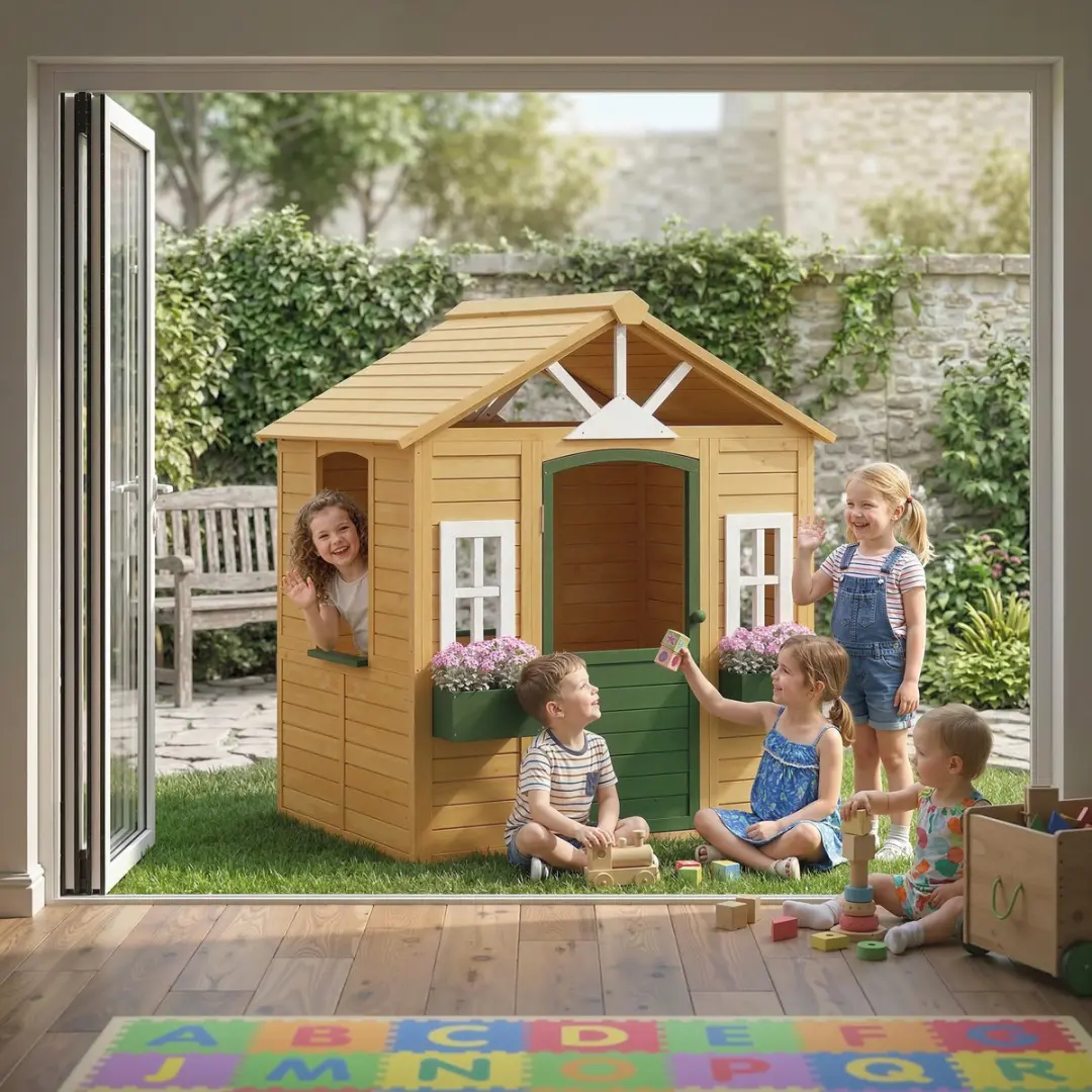 ECTEATOY Houten Speelhuisje Buiten Bruin - 134,5x97x150cm - afbeelding 6 van 6