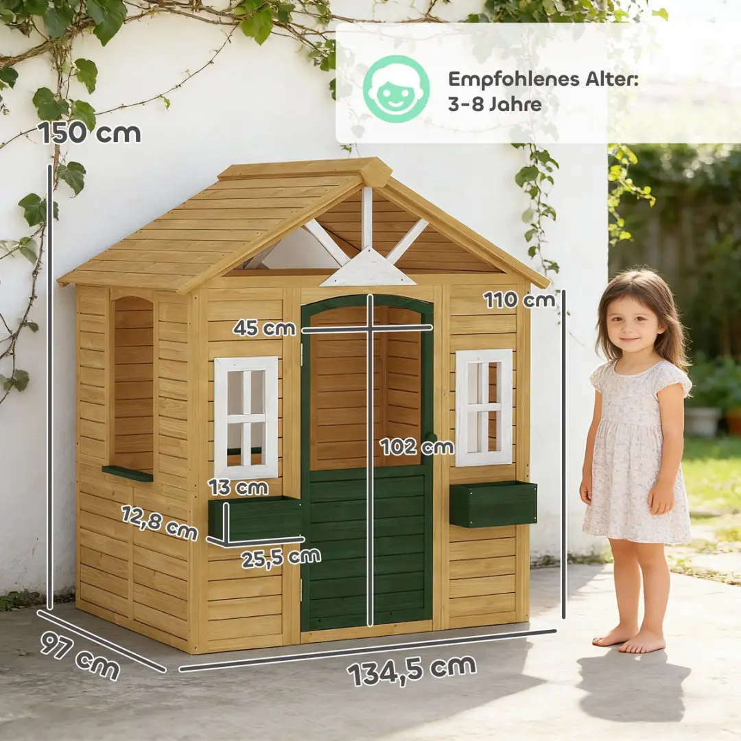 ECTEATOY Houten Speelhuisje Buiten Bruin - 134,5x97x150cm - afbeelding 4 van 6