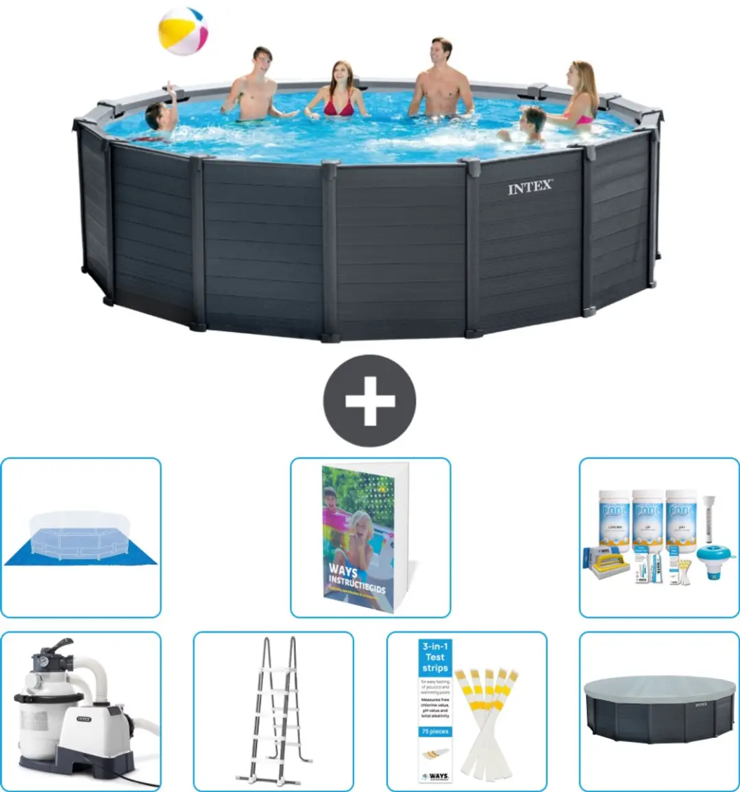 Intex 26384GS-Grijs Rond Zwembad 478x124cm