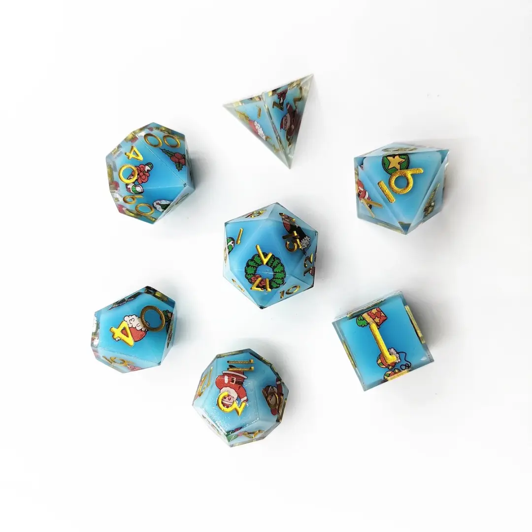 Lapi Toys D&D Kerstdobbelstenen Set 7 Stuks - Lichtblauw/Goud