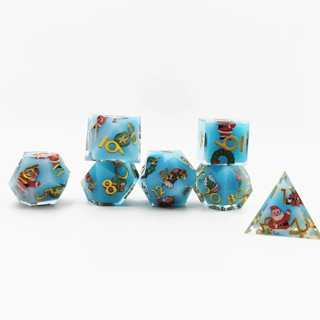 Lapi Toys D&D Kerstdobbelstenen Set 7 Stuks - Lichtblauw/Goud