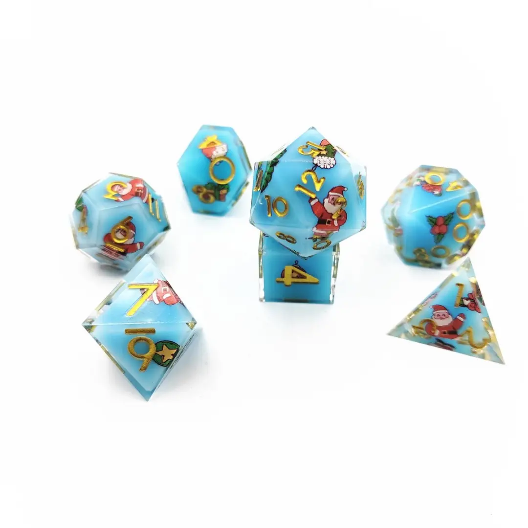 Lapi Toys D&D Kerstdobbelstenen Set 7 Stuks - Lichtblauw/Goud