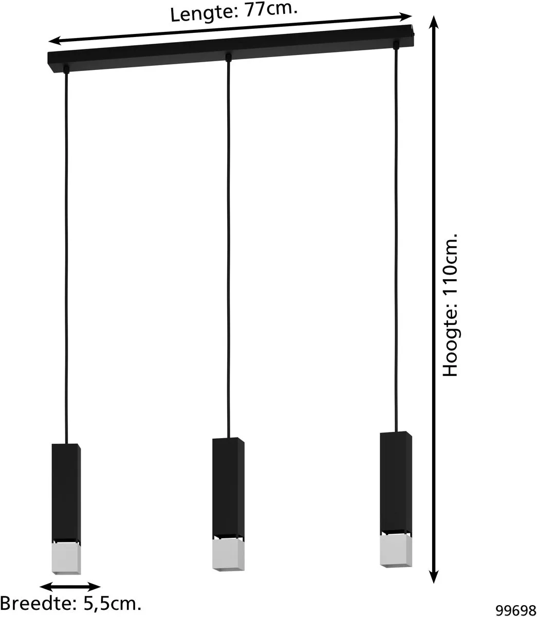 Eglo Butrano Hanglamp GU10 - 77cm - Zwart/Zilver