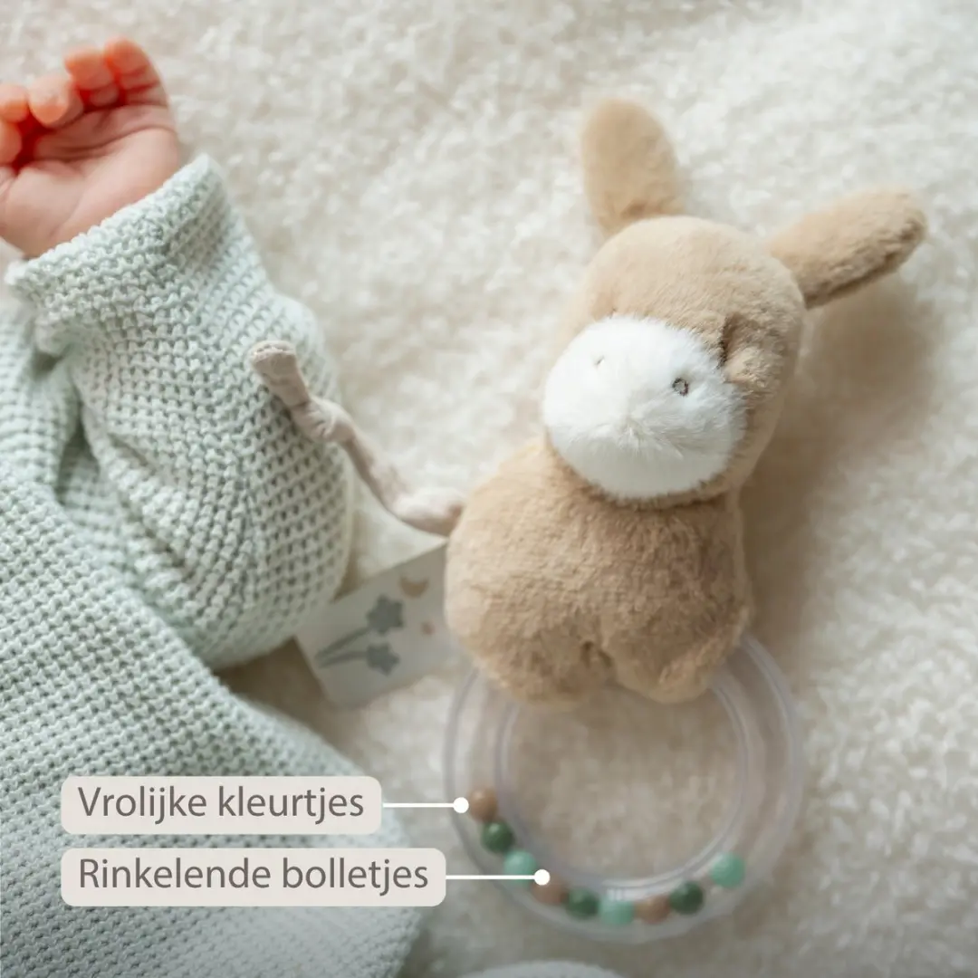 Nattou LouLou Rammelaar Baby Ezel - 15cm - Licht Karamel