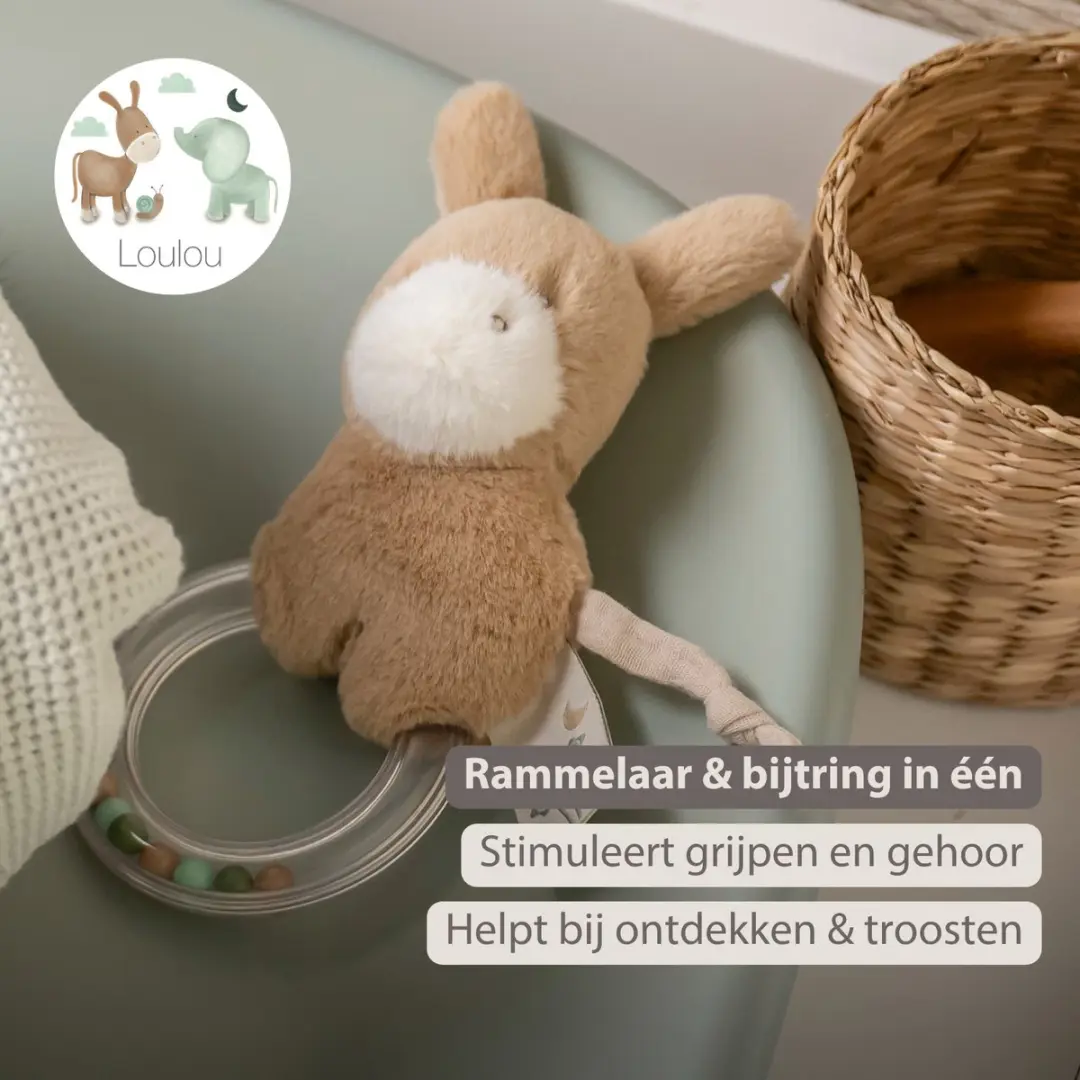 Nattou LouLou Rammelaar Baby Ezel - 15cm - Licht Karamel - afbeelding 6 van 6
