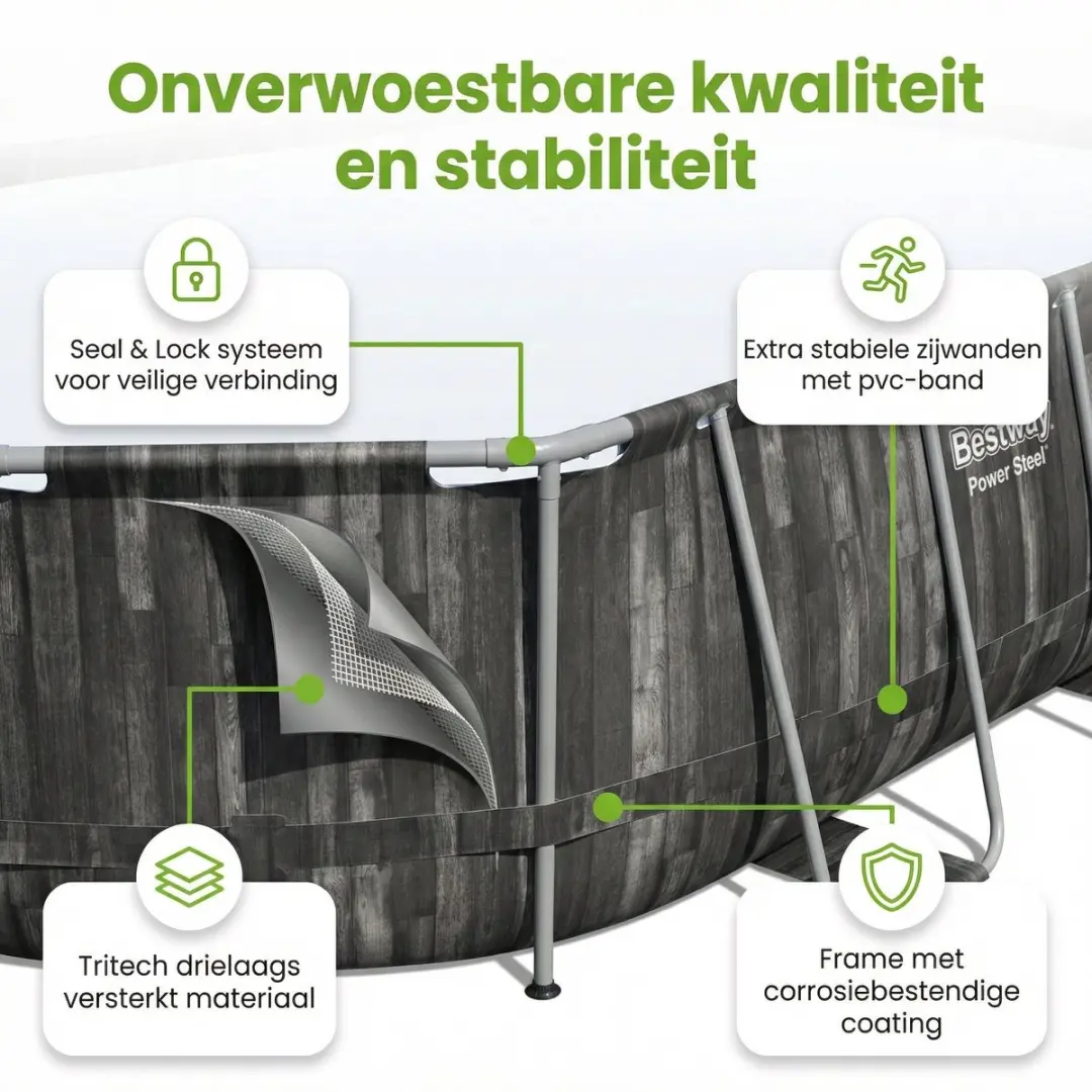 Bestway Ovaal Power Steel Zwembad 610x366x122cm - 20.241L - Grijs - 7-delig