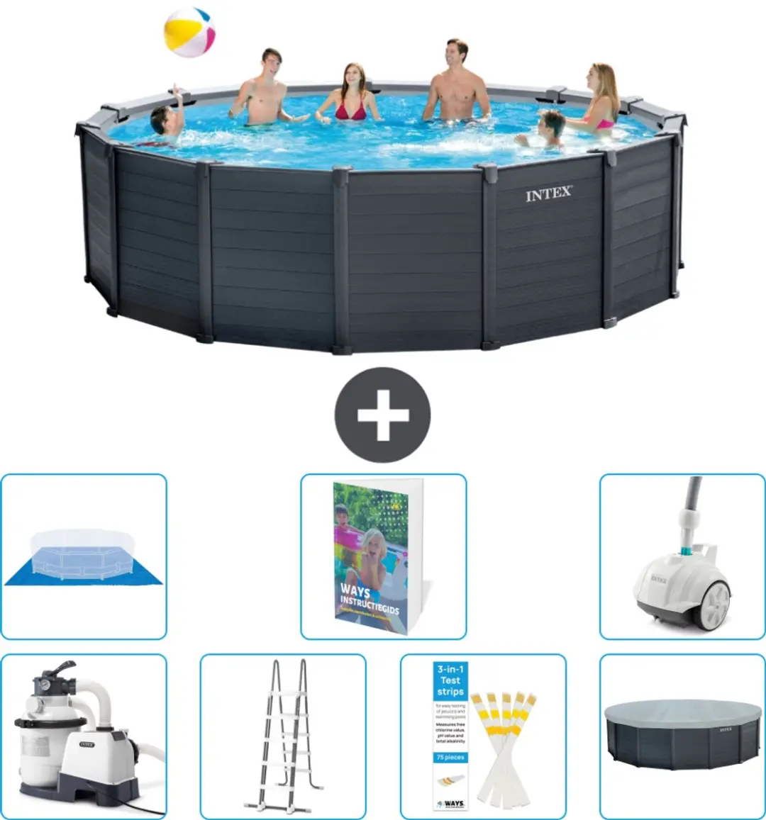 Intex 26384GS-Grijs Rond Zwembad 478x124cm