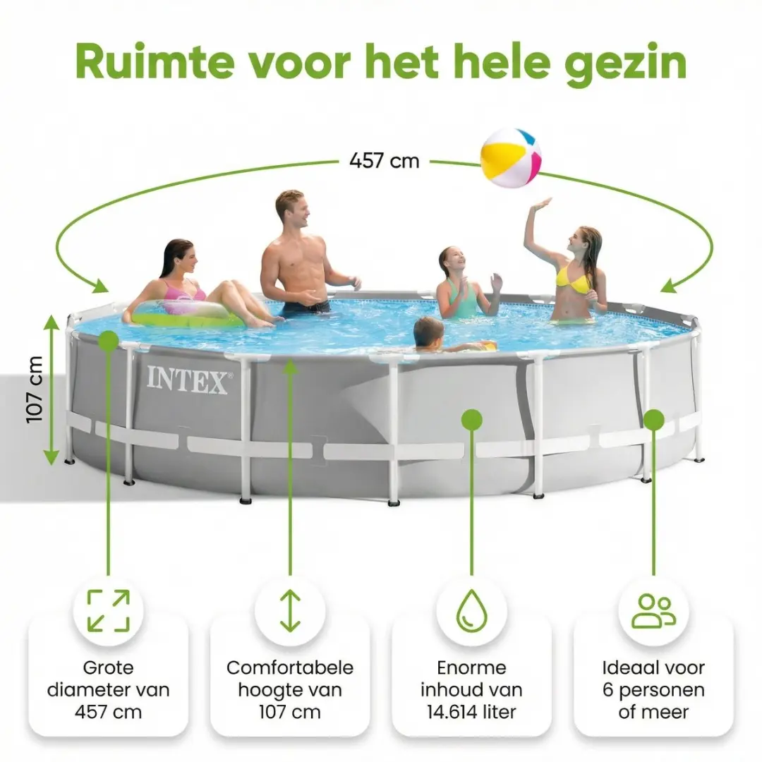 Intex Rond Prism Frame Zwembad 457x107cm - Grijs - 8-delig