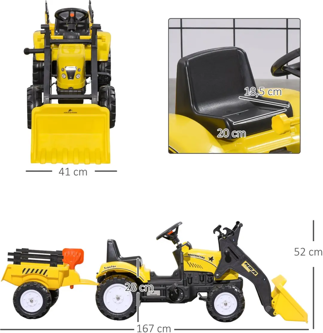 Homcom Rijden-op Constructiewagen Metaal - 167x41x52cm Geel
