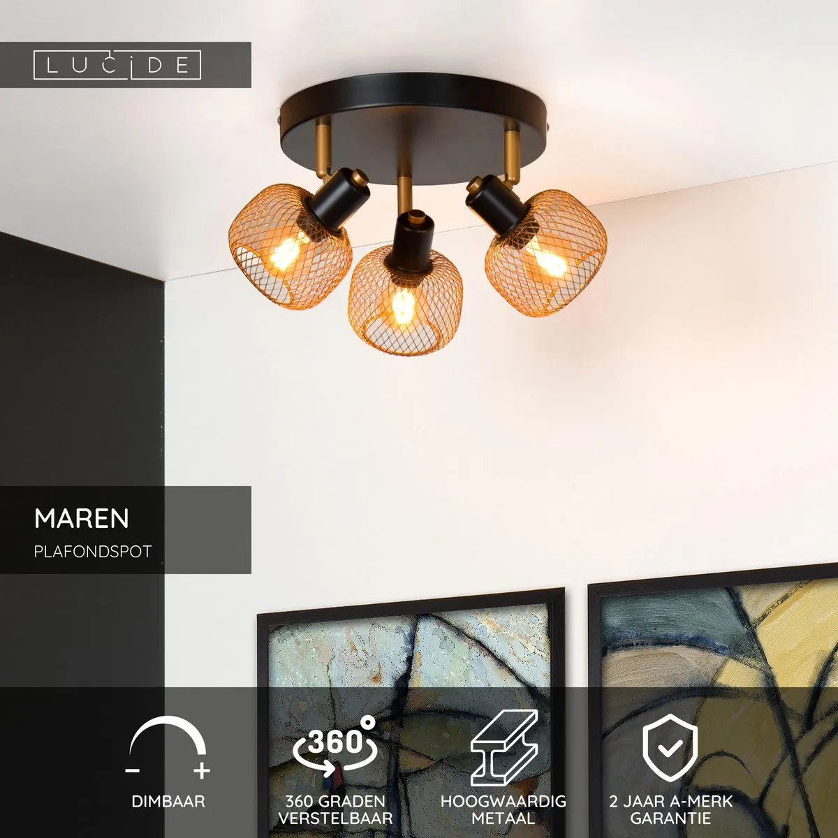 Lucide MAREN Plafondspot Ø37cm - 3xE14 Mat Goud/Messing