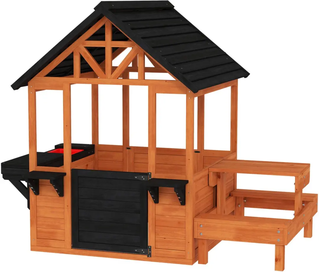 ECTEATOY Houten Speelhuisje Picknicktafel Bruin 166x113x140cm